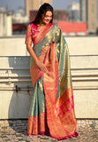 Grey Pure Tissue Zari Woven Saree with Contrast Weaves