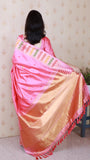 Baby Pink Soft Silk Meenakari Zari Woven Saree with Temple Border