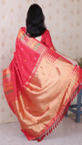 Red Soft Silk Meenakari Zari Woven Saree with Temple Border