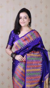 Violet Soft Silk Meenakari Zari Woven Saree with Temple Border