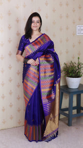 Violet Soft Silk Meenakari Zari Woven Saree with Temple Border