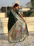 BottleGreen Chandrakor Paithani Silk Banarasi Zari Woven Saree