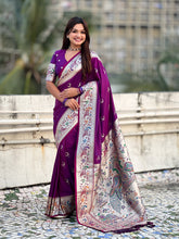 Purple Chandrakor Paithani Silk Banarasi Zari Woven Saree