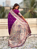 Purple Chandrakor Paithani Silk Banarasi Zari Woven Saree