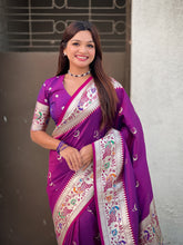 Purple Chandrakor Paithani Silk Banarasi Zari Woven Saree