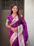 Purple Chandrakor Paithani Silk Banarasi Zari Woven Saree