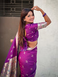 Purple Chandrakor Paithani Silk Banarasi Zari Woven Saree