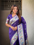 Violet Chandrakor Paithani Silk Banarasi Zari Woven Saree