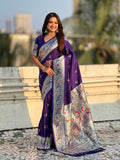 Violet Chandrakor Paithani Silk Banarasi Zari Woven Saree