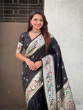 Black Chandrakor Paithani Silk Banarasi Zari Woven Saree