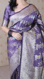 Lavender Soft Silk Banarasi Jaal Meenakari Zari Woven Saree