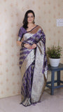 Lavender Soft Silk Banarasi Jaal Meenakari Zari Woven Saree