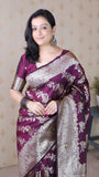 Wine Soft Silk Banarasi Jaal Meenakari Zari Woven Saree