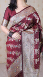 Maroon Soft Silk Banarasi Jaal Meenakari Zari Woven Saree