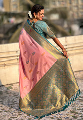 Baby Pink Soft Silk Saree with Flower Butta Meenakari Zari Woven Saree