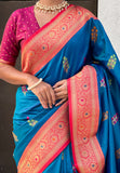 Blue Soft Silk Saree with Flower Butta Meenakari Zari Woven Saree