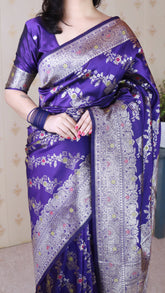 Violet Soft Silk Banarasi Jaal Meenakari Zari Woven Saree