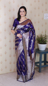 Violet Soft Silk Banarasi Jaal Meenakari Zari Woven Saree