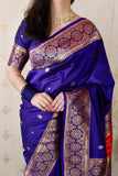 Violet Soft Silk Banarasi Multicolor Pallu Zari Woven Saree