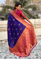Violet Soft Silk Saree with Flower Butta Meenakari Zari Woven Saree