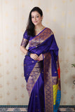 Violet Soft Silk Banarasi Multicolor Pallu Zari Woven Saree