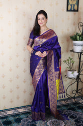 Violet Soft Silk Banarasi Multicolor Pallu Zari Woven Saree