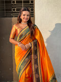 Orange Soft Silk Traditional Zari Contrast Woven Saree