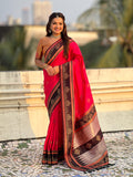 Pink Soft Silk Traditional Zari Contrast Woven Saree