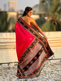 Pink Soft Silk Traditional Zari Contrast Woven Saree