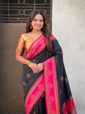 Black Soft Silk Traditional Zari Contrast Woven Saree
