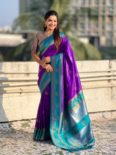 Purple Soft Silk Traditional Zari Contrast Woven Saree