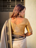 Cream Soft Silk Traditional Zari Contrast Woven Saree