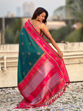 Green Soft Silk Traditional Zari Contrast Woven Saree