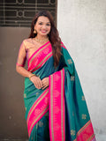 Green Soft Silk Traditional Zari Contrast Woven Saree