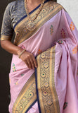 Lavender Soft Silk Saree with Flower Butta Meenakari Zari Woven Saree