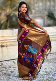 Coffee Zari Woven Vitthala God Special Traditional Paithani Silk Saree