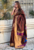 Coffee Zari Woven Vitthala God Special Traditional Paithani Silk Saree