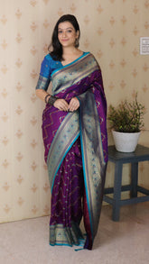 Purple Soft Silk Banarasi ZigZag Meenakari Zari Woven Saree