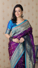 Purple Soft Silk Banarasi ZigZag Meenakari Zari Woven Saree