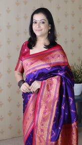 Violet Soft Silk Banarasi ZigZag Meenakari Zari Woven Saree