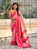 Baby Pink Soft Silk Traditional Zari Contrast Woven Saree