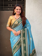Baby Blue Soft Silk Traditional Zari Contrast Woven Saree