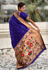 Violet Paithani Silk Saree with Half Half Concept Big Border Zari Woven Saree