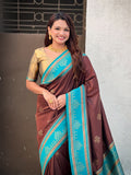 Coffee Soft Silk Traditional Zari Contrast Woven Saree