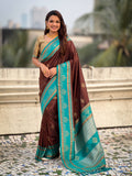 Coffee Soft Silk Traditional Zari Contrast Woven Saree