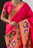 Pink Paithani Silk Saree with Half Half Concept Big Border Zari Woven Saree