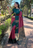Reddish Pink Soft Silk Floral Border Contrast Zari Woven Saree
