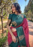 Reddish Pink Soft Silk Floral Border Contrast Zari Woven Saree