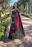 Reddish Pink Soft Silk Floral Border Contrast Zari Woven Saree