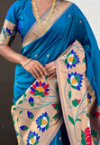 Blue Paithani Silk Saree with Half Half Concept Big Border Zari Woven Saree